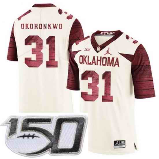 Oklahoma Sooners 31 Obo Okoronkwo White 47 Game Winning Streak College Football Stitched 150th Anniversary Patch Jersey